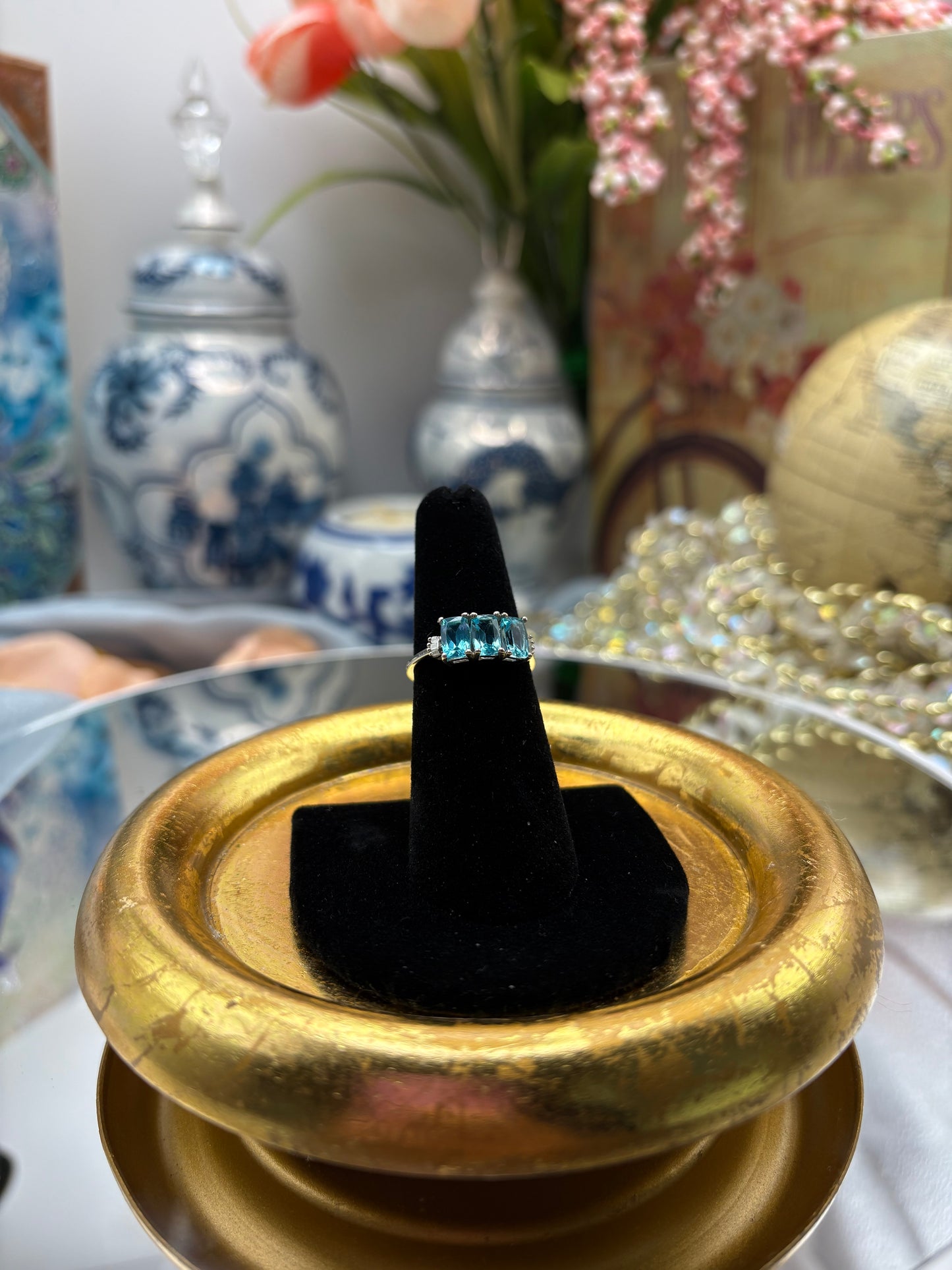 Madagascar Paraiba Apatite, Diamond 3 Stone Ring in Platinum Over Sterling Silver