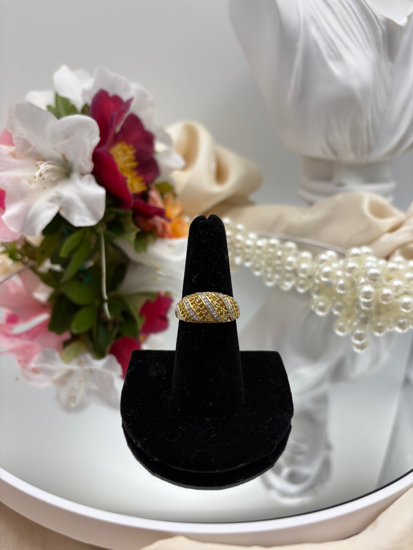 Yellow Diamond , Diamond Ring in Vermeil Yellow Gold Over Sterling Silver