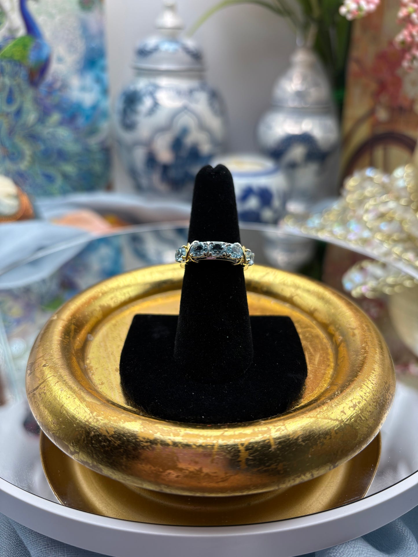 Sky Blue Topaz Ring 18K YG Plated and Platinum Bond
