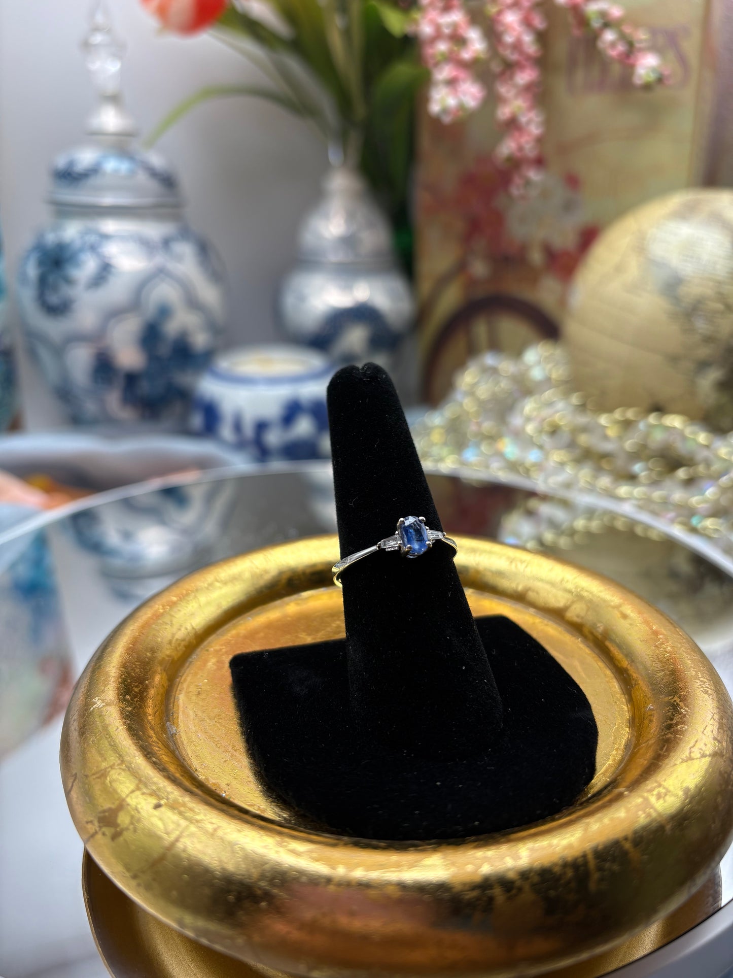 Kashmir Kyanite, White Topaz Ring In Platinum Over Sterling Silver