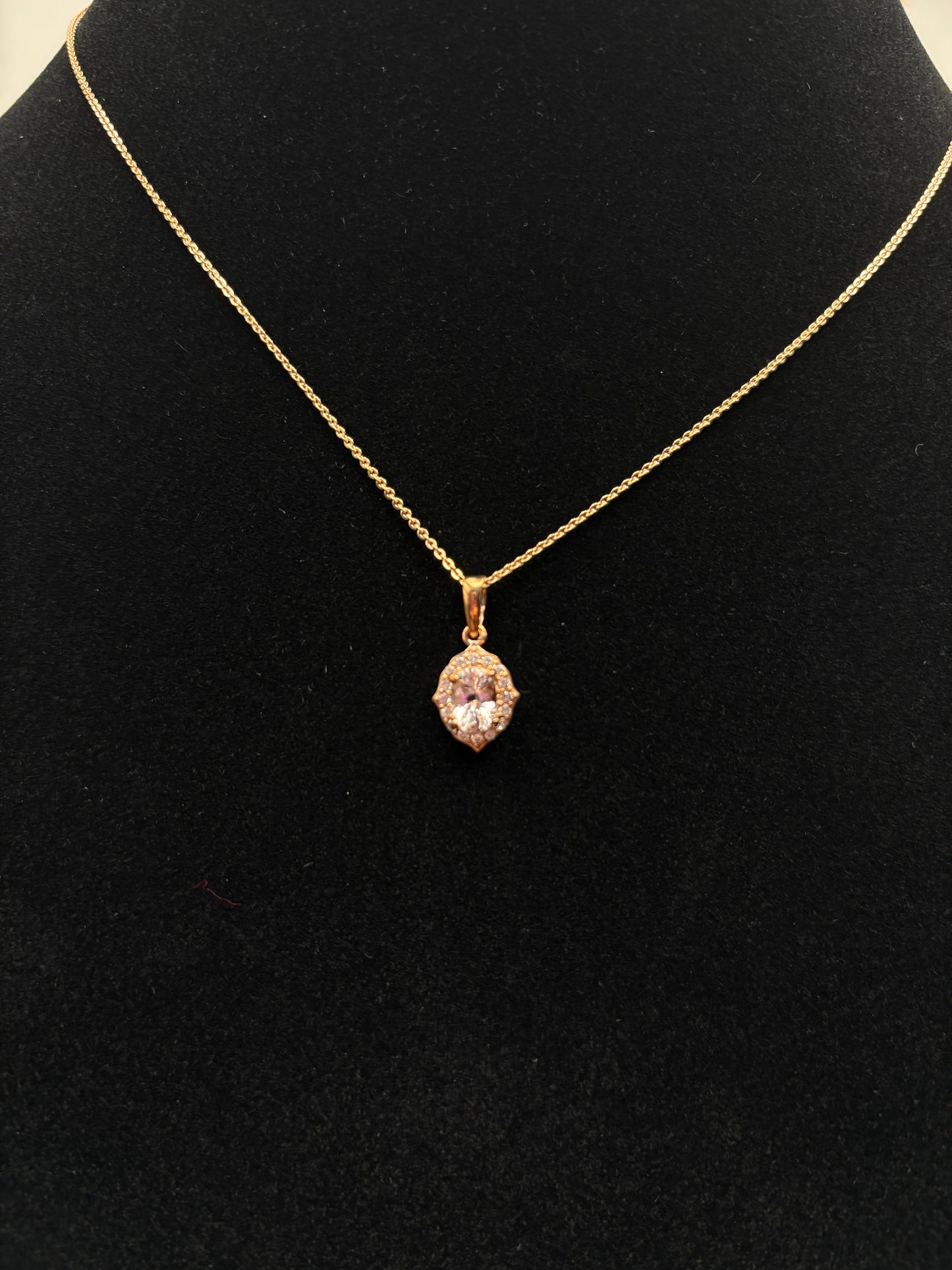 Pink Morganite, White Zircon Pendant Necklace in 18K Vermeil RG Sterling Silver