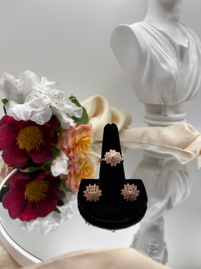 Uncut Natural Pink Diamond Floral Stud Jewelry Set In 18K Vermeil RG Over Sterling Silver