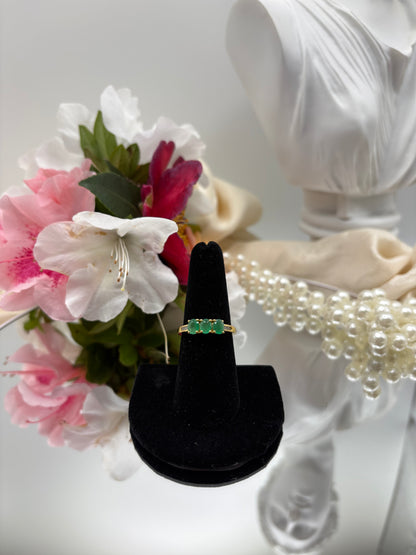 Premium Kagem Zambian Emerald , Moissanite Trilogy Ring