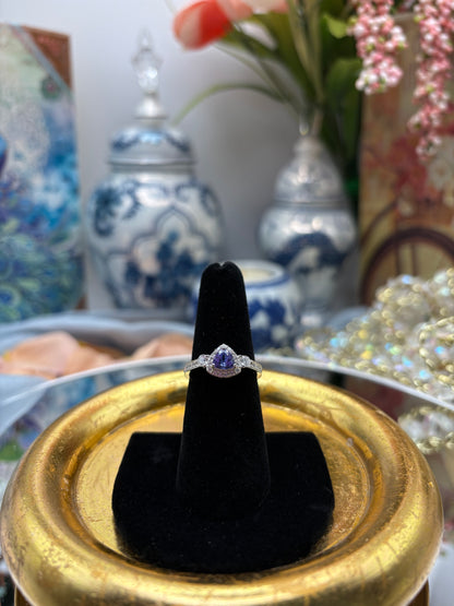 Tanzanite , White Zircon Ring in Rhodium Over Sterling Silver