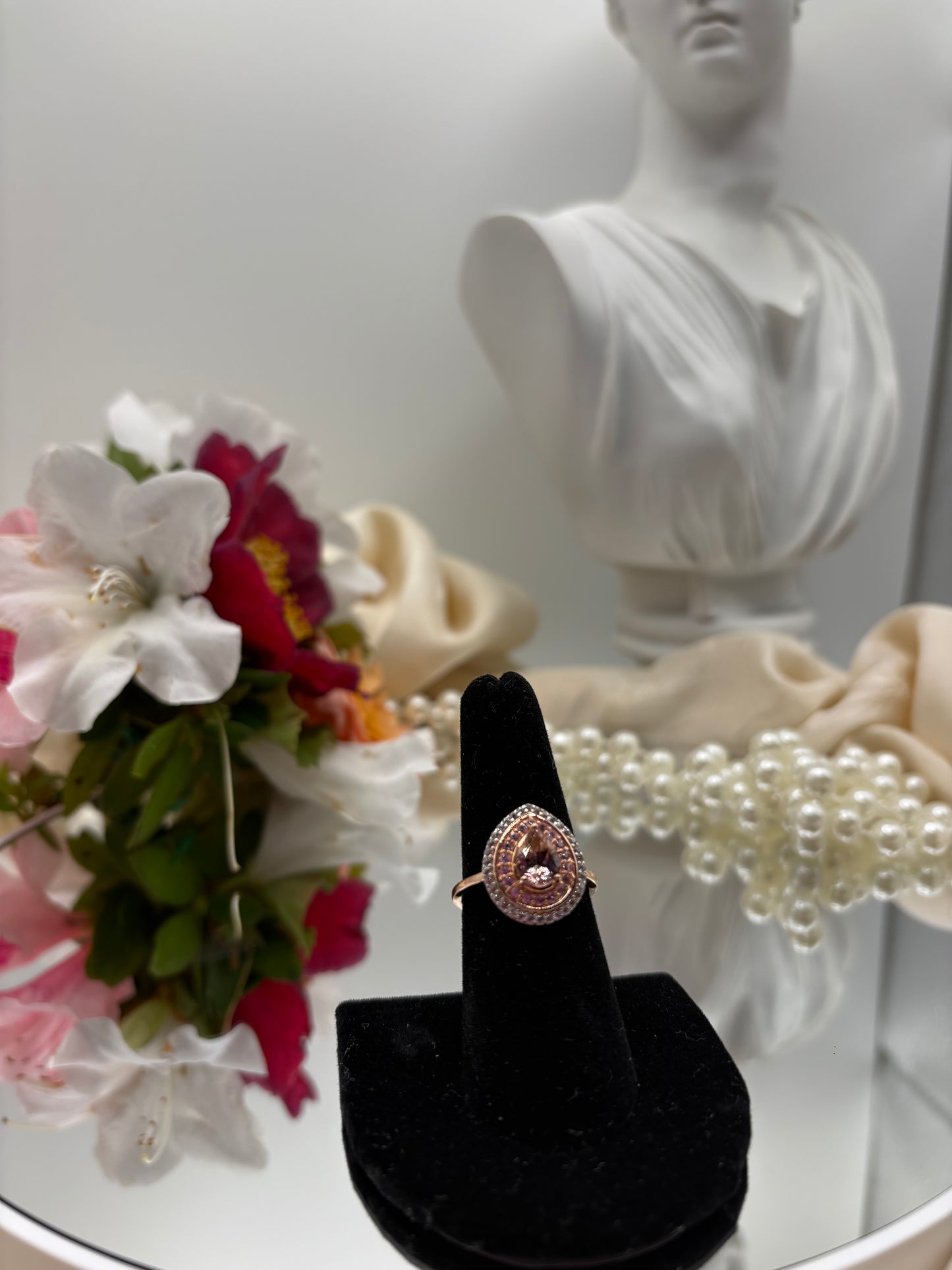 Natural Blush Tourmaline Multi Gemstone Double Halo Ring in Vermeil RG Over Sterling Silver