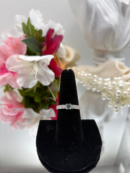 Pirineu Lagoon tourmaline Diamond Midnight Glow RIng in Rhodium Over Sterling Silver