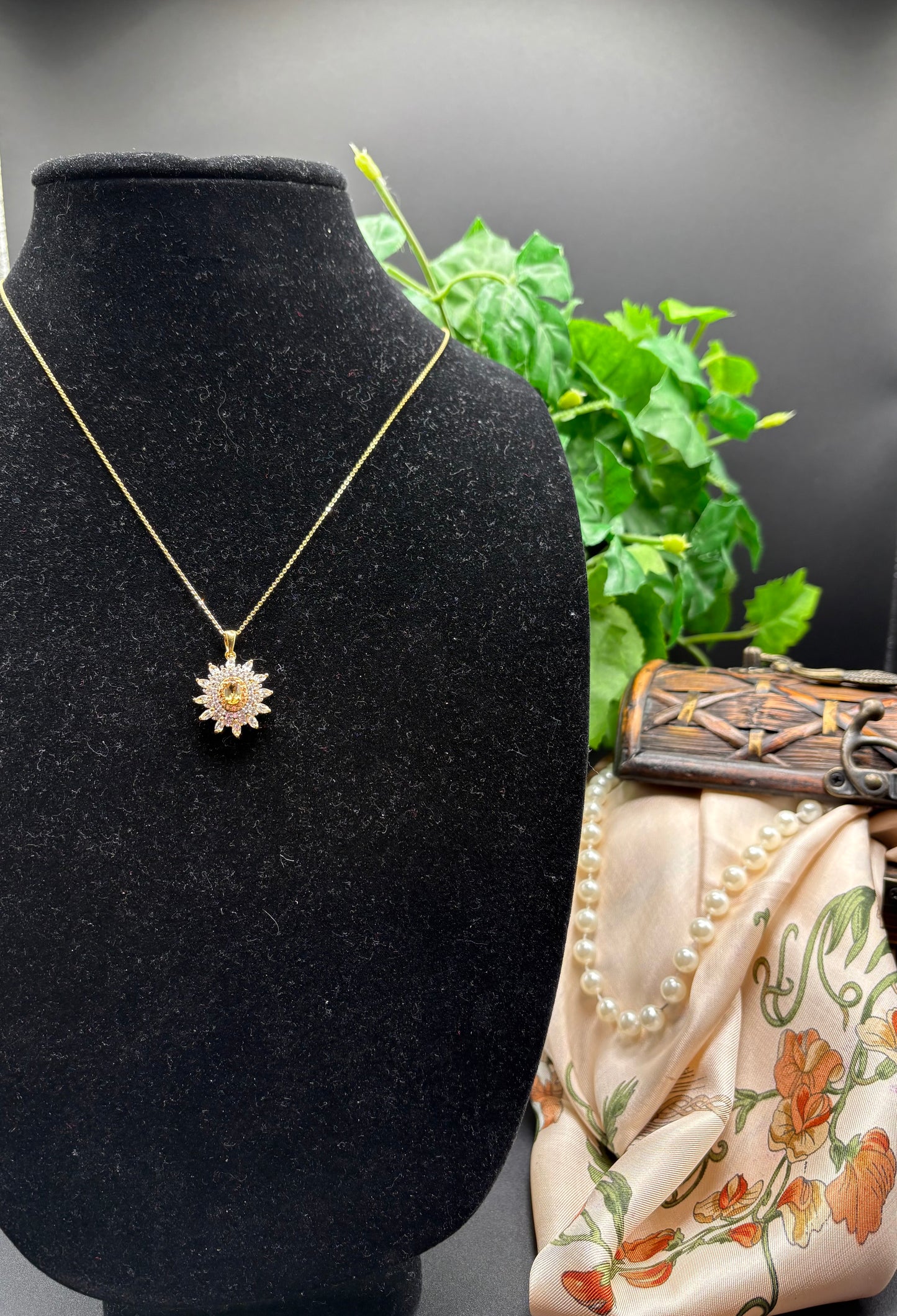 Sunflower Halo Pendant Necklace