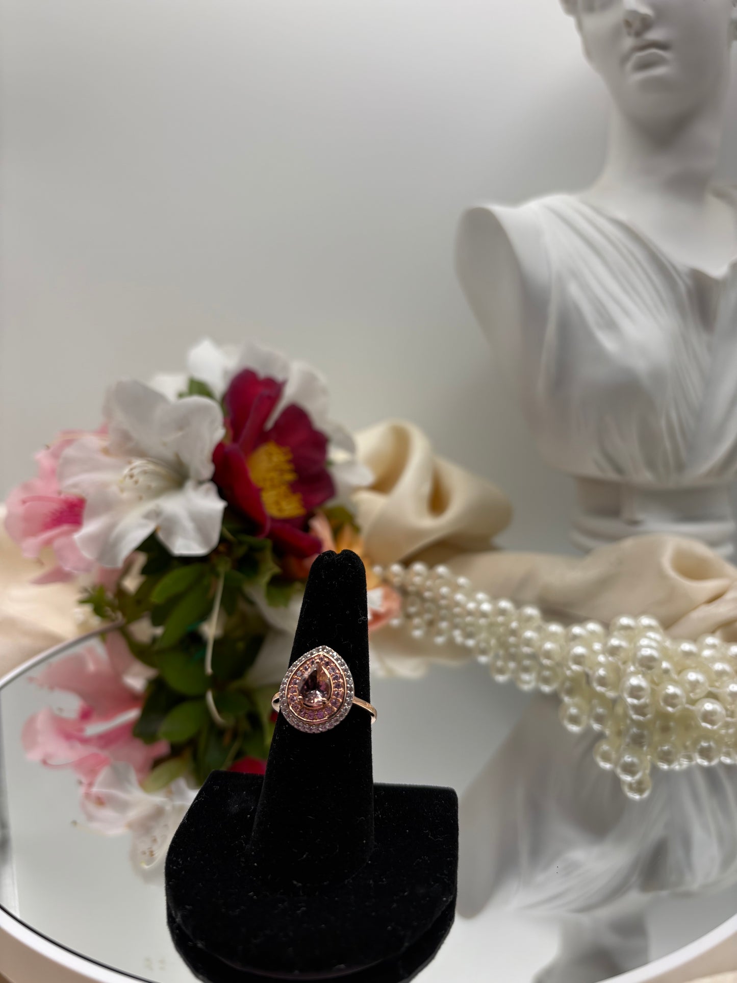 Natural Blush Tourmaline Multi Gemstone Double Halo Ring in Vermeil RG Over Sterling Silver