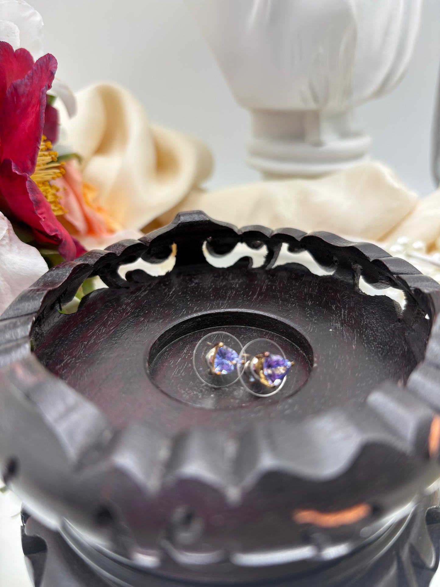 Tanzanite Solitaire Stud Earrings In Vermeil YG Over Sterling Silver
