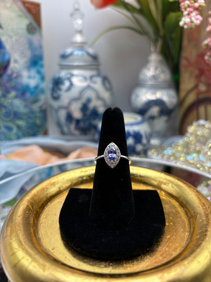 Tanzanite, Natural White Zircon Halo Ring in Platinum Over Sterling Silver