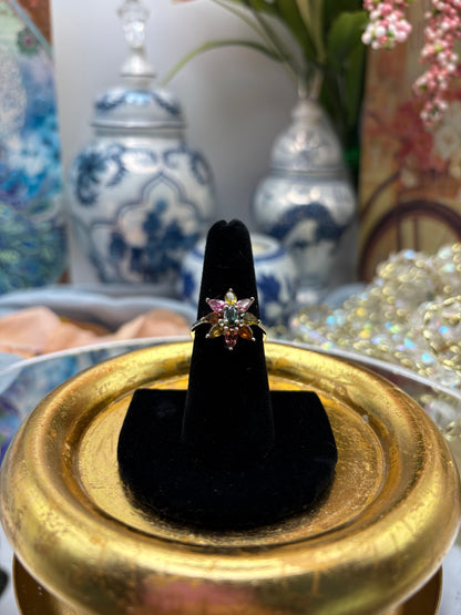 Multi-Tourmaline Floral Spray Ring in Platinum over Sterling Silver
