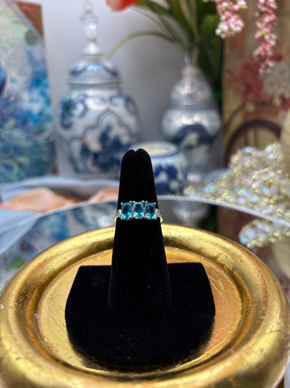Madagascar Paraiba Apatite, Diamond 3 Stone Ring in Platinum Over Sterling Silver