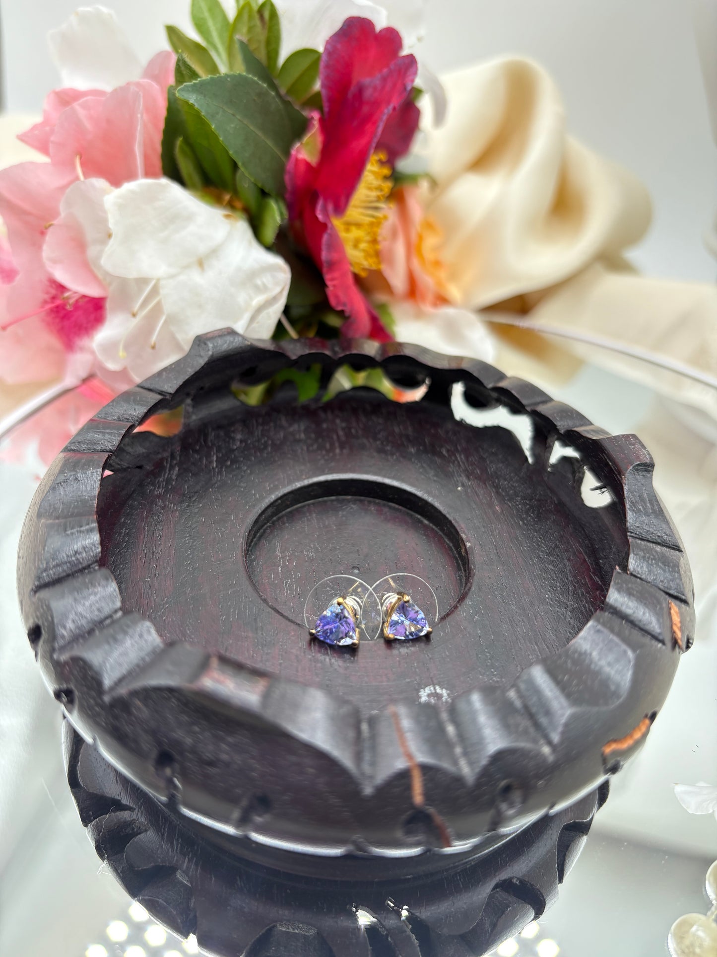 Tanzanite Solitaire Stud Earrings In Vermeil YG Over Sterling Silver