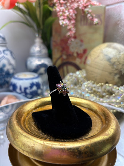 Multi-Tourmaline Floral Spray Ring in Platinum over Sterling Silver