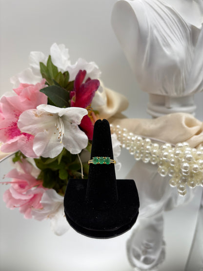 Kagem Zambian Emerald White Diamond 3 Stone Ring