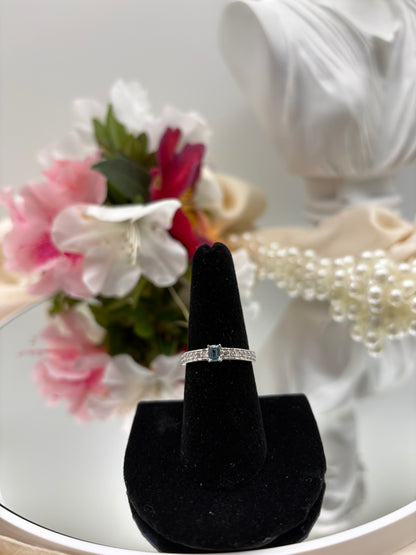 Pirineu Lagoon tourmaline Diamond Midnight Glow RIng in Rhodium Over Sterling Silver