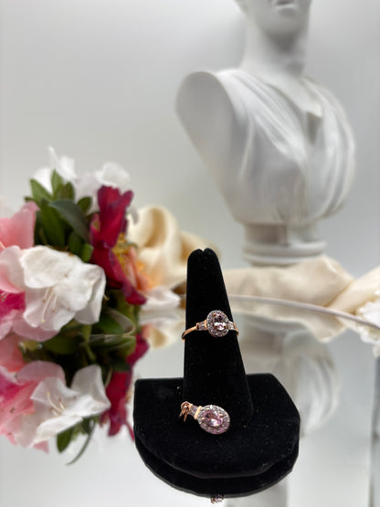 Narsipatnam Pink Spinel, White Zircon Halo Ring and Pendant in 18K Vermeil RG Over Sterling Silver
