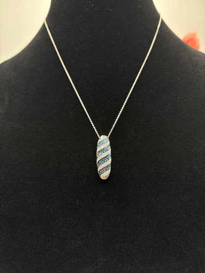 Blue Diamond , Diamond Pendant Necklace in Rhodium and Platinum Over Sterling Silver