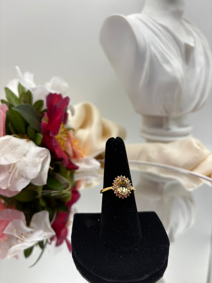 Premium Brazilian Heliodor, Multi Gemstone Flame Blossom Ring in 18K Vermeil YG Over Sterling Silver