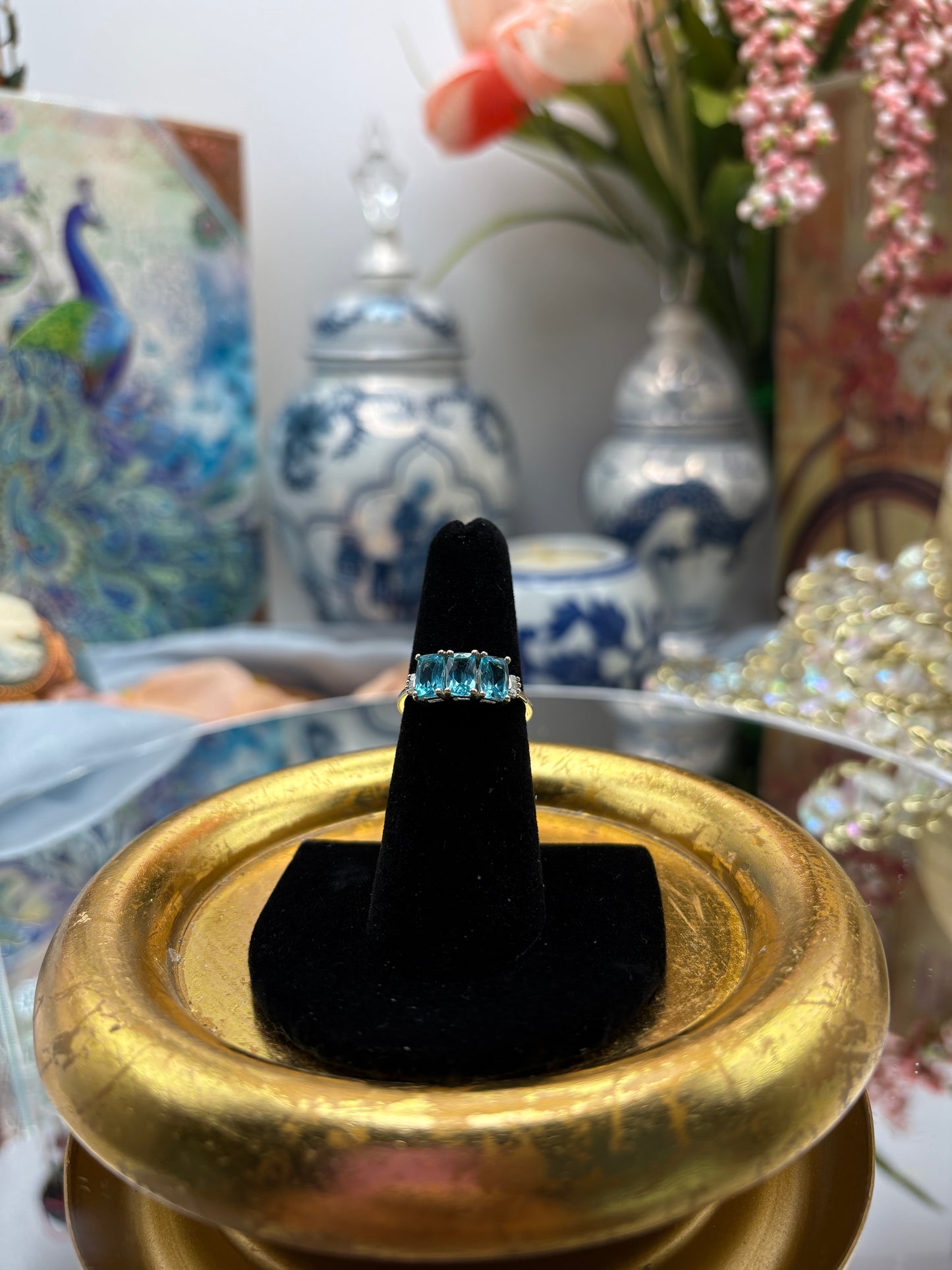 Madagascar Paraiba Apatite, Diamond 3 Stone Ring in Platinum Over Sterling Silver