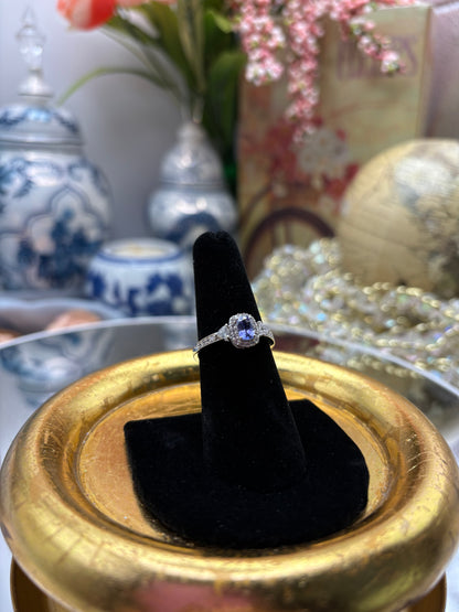Tanzanite , White Zircon Ring in Rhodium Over Sterling Silver