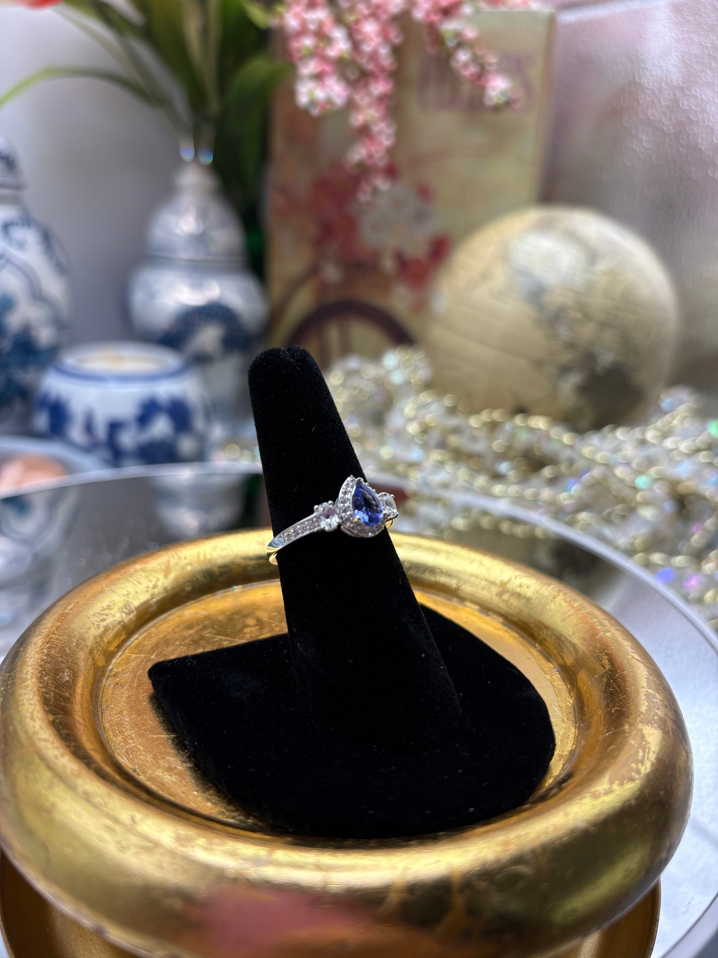 Tanzanite , White Zircon Ring in Rhodium Over Sterling Silver