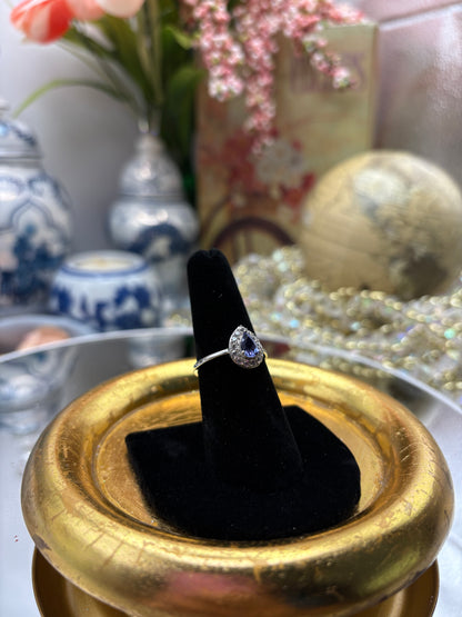 Premium Tanzanite , Natural White Zircon Halo Ring In Platinum Over Sterling Silver