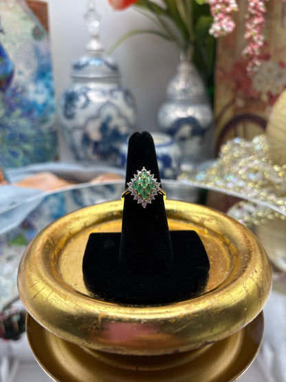 Kagem Zambian Emerald , White Zircon Verdant Halo Ring in 18K Vermeil YG Over Sterling Silver