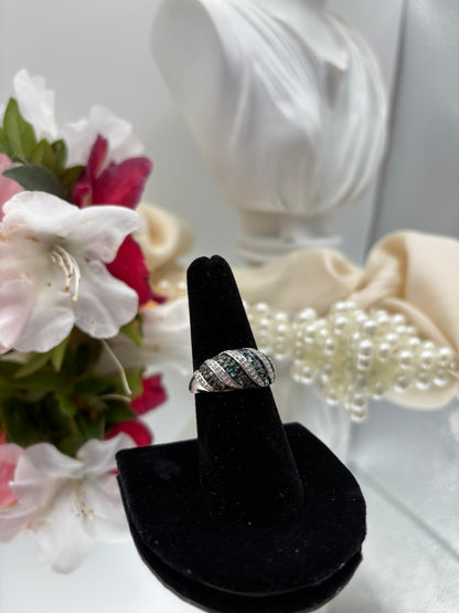 Blue Diamond , Diamond Ring in Rhodium and Platinum Over Sterling Silver