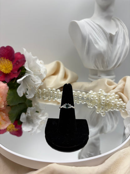 Pirineu Lagoon Tourmaline , Moissanite Majesty Ring in Rhodium Over Sterling Silver