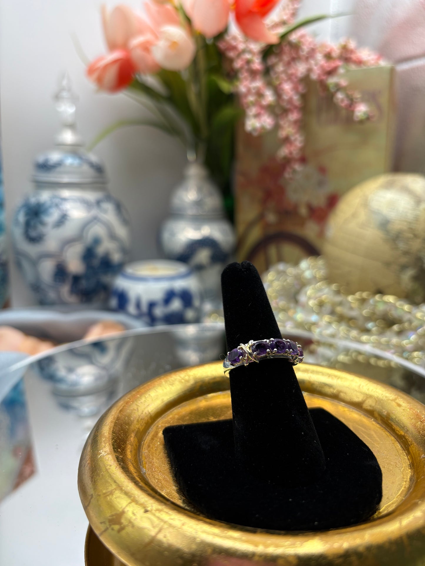 African Amethyst Ring 18K YG Plated and Platinum Bond