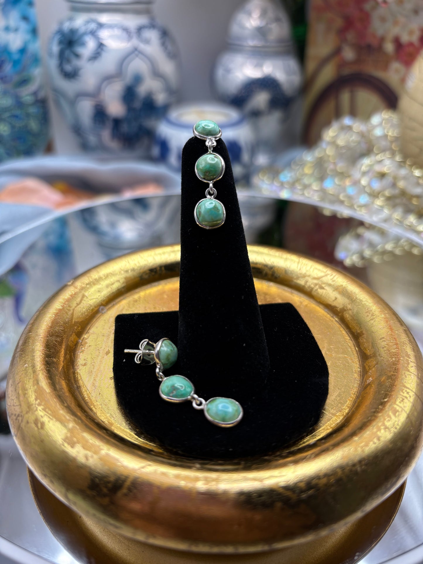 Artisan Crafted Natural Sonoran Gold Turquoise Dangle Earrings in Sterling Silver