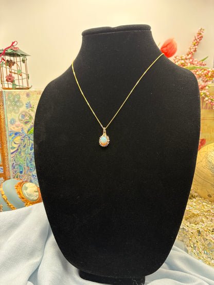 Premium Ethiopian Welo Opal , Multi Gemstone Sunburst Pendant Necklace