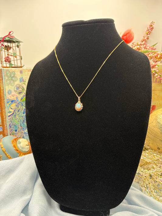 Premium Ethiopian Welo Opal , Multi Gemstone Sunburst Pendant Necklace