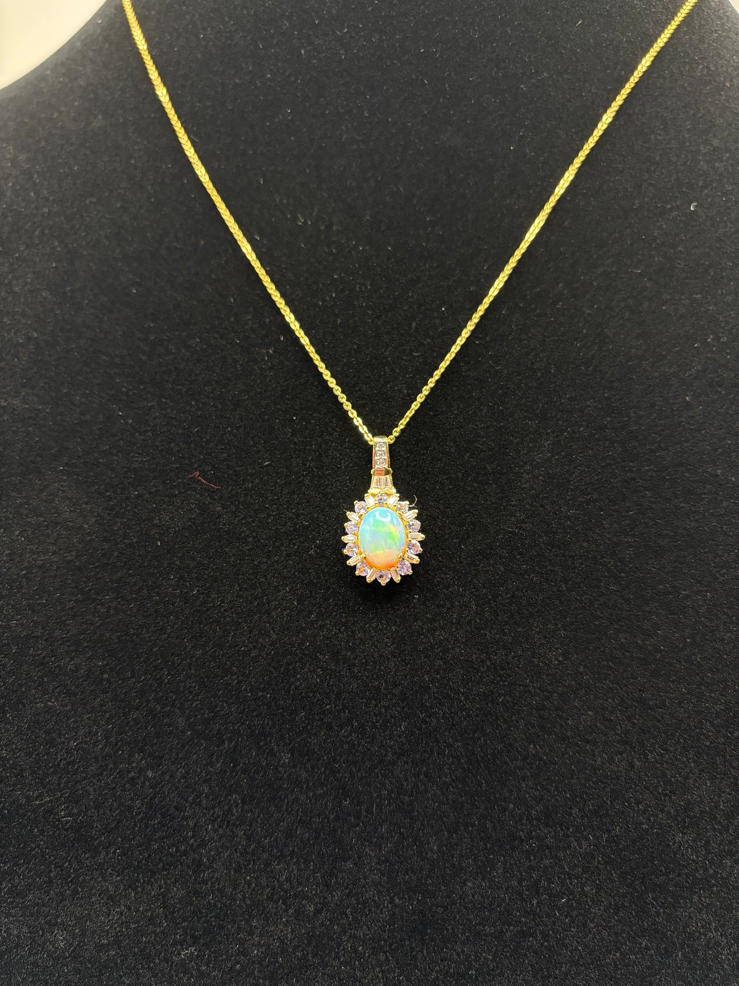 Premium Ethiopian Welo Opal , Multi Gemstone Sunburst Pendant Necklace