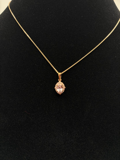 Pink Morganite, White Zircon Pendant Necklace in 18K Vermeil RG Sterling Silver