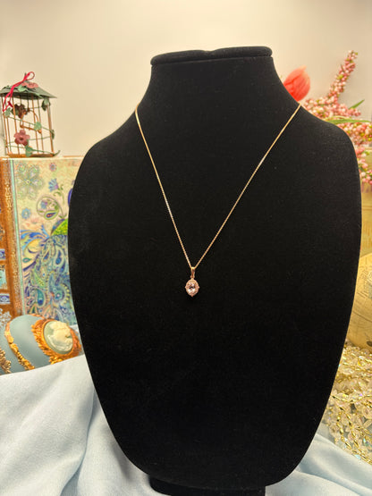 Pink Morganite, White Zircon Pendant Necklace in 18K Vermeil RG Sterling Silver