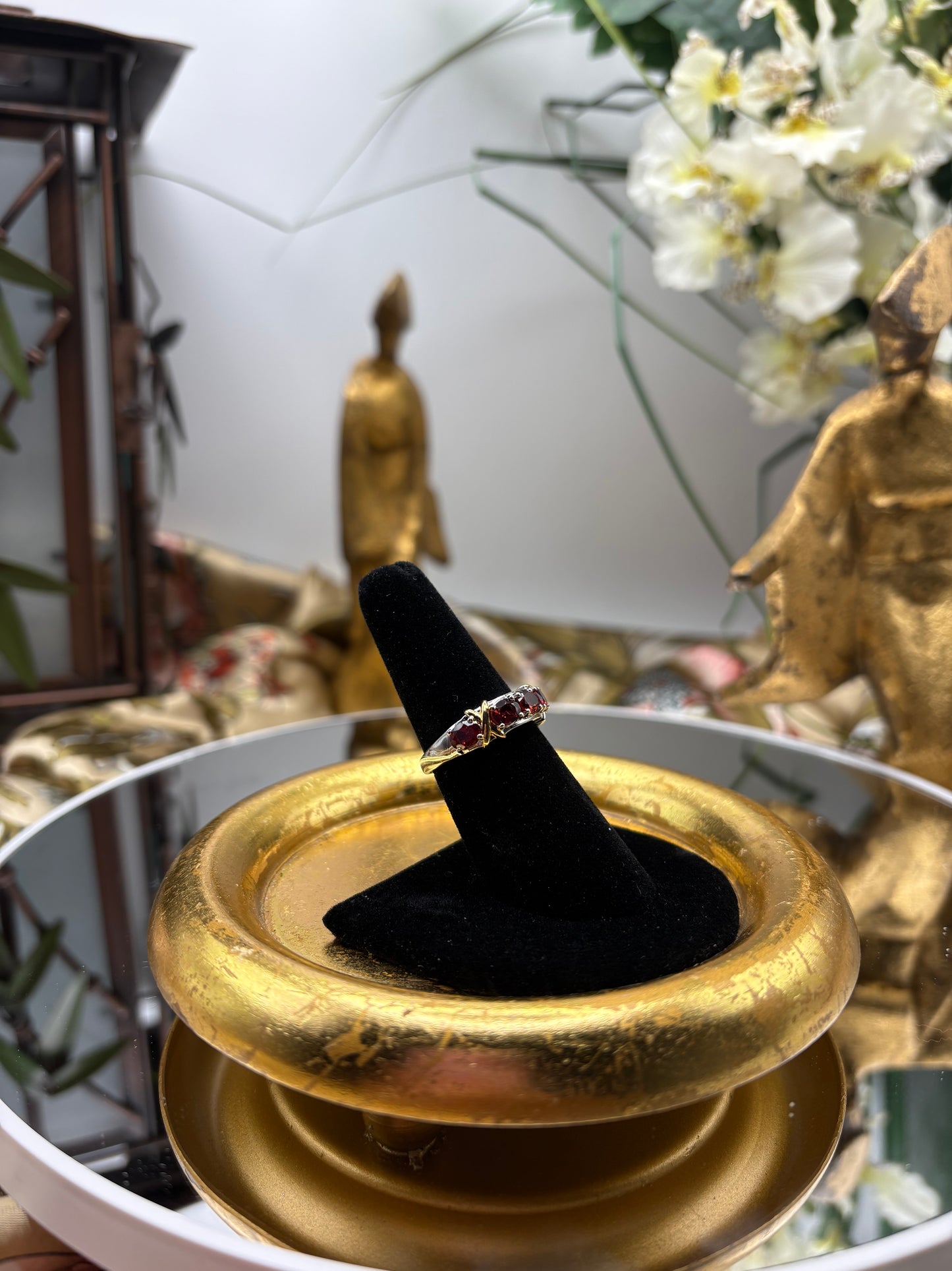 Mozambique Garnet Ring 18K YG Plated and Platinum Bond