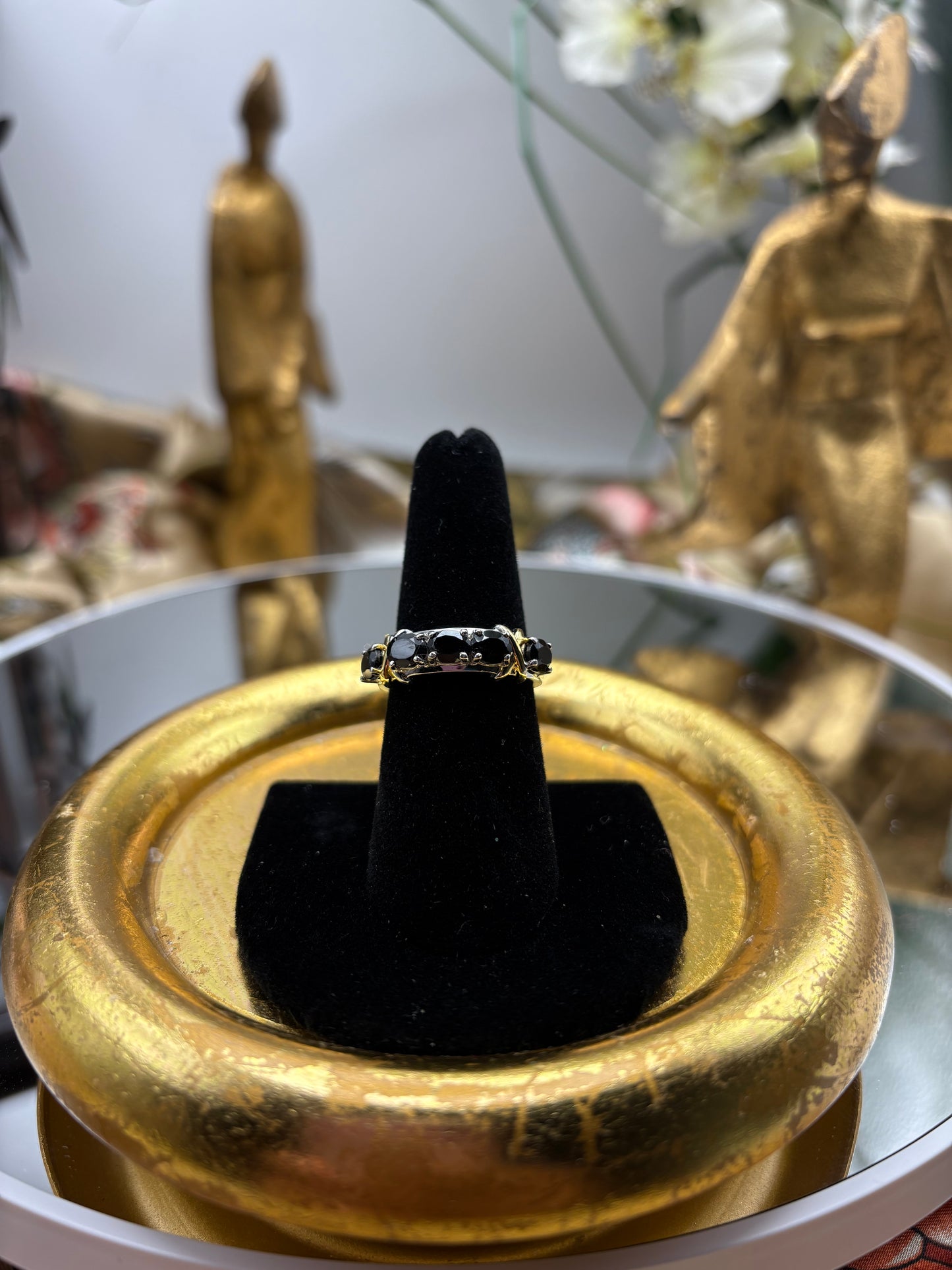 Thai Black Spinel Ring 18K YG Plated and Platinum Bond