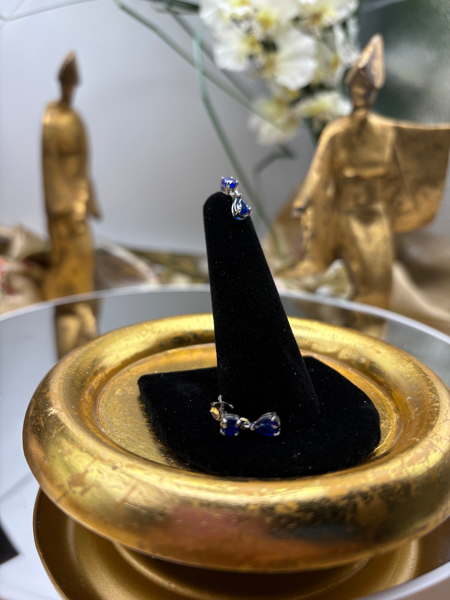 Tanzanian Blue Spinel Drop Earrings in Platinum Over Sterling Silver