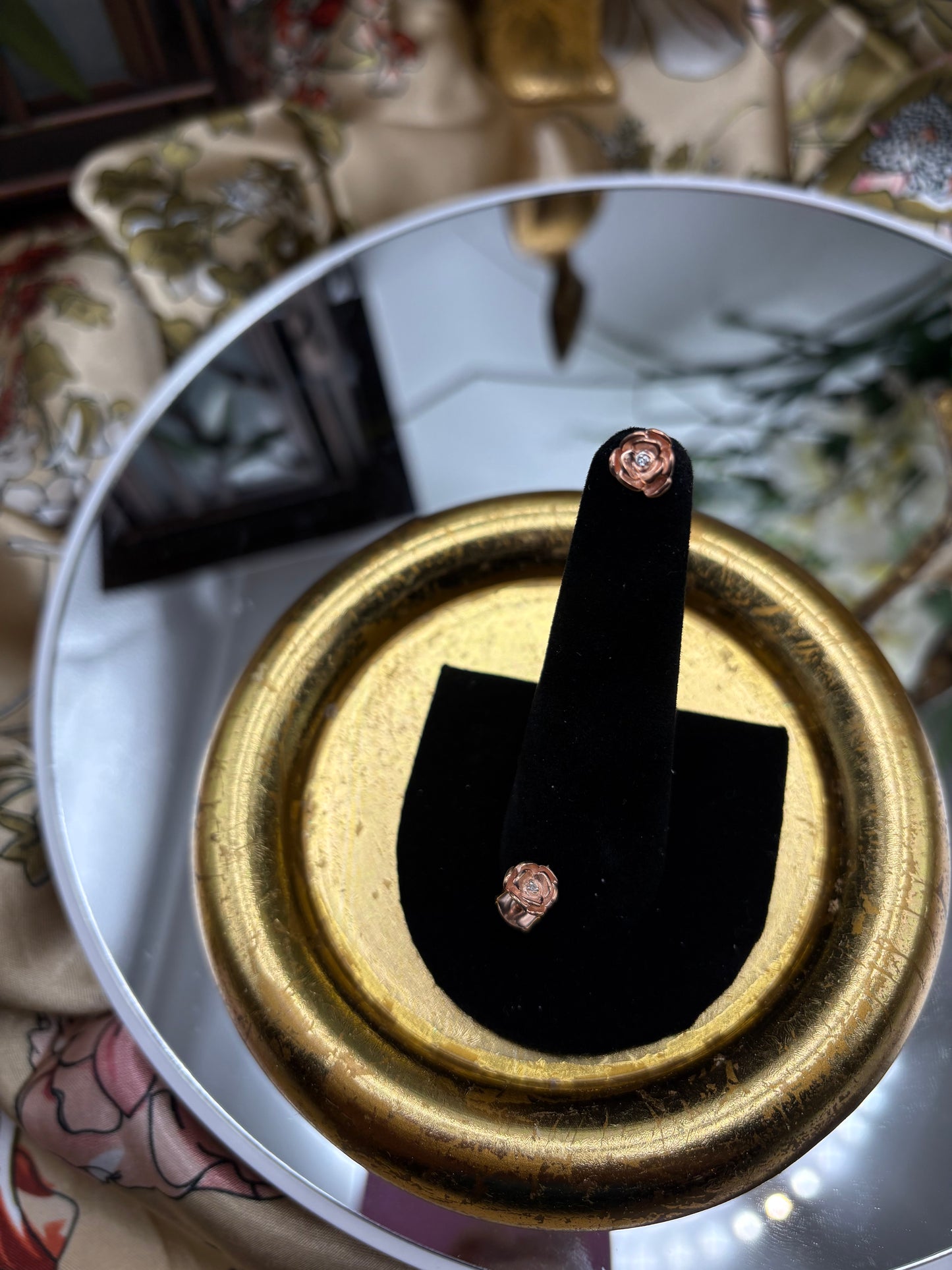 Diamond Accent Floral Stud Earrings in 14K RG Over Sterling Silver