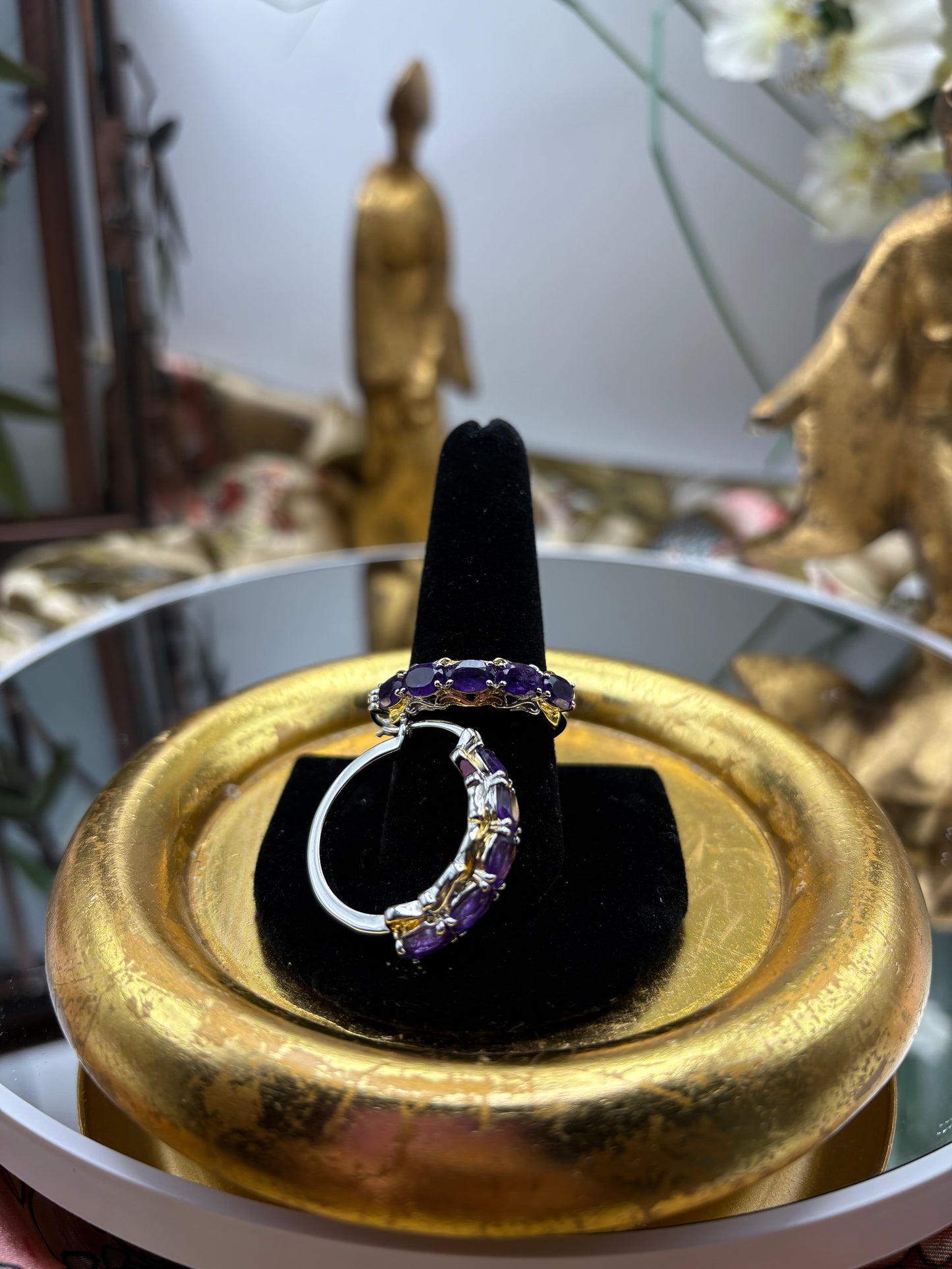 Karis African Amethyst Hoop Earrings in 18K YG Plated and Platinum Bond