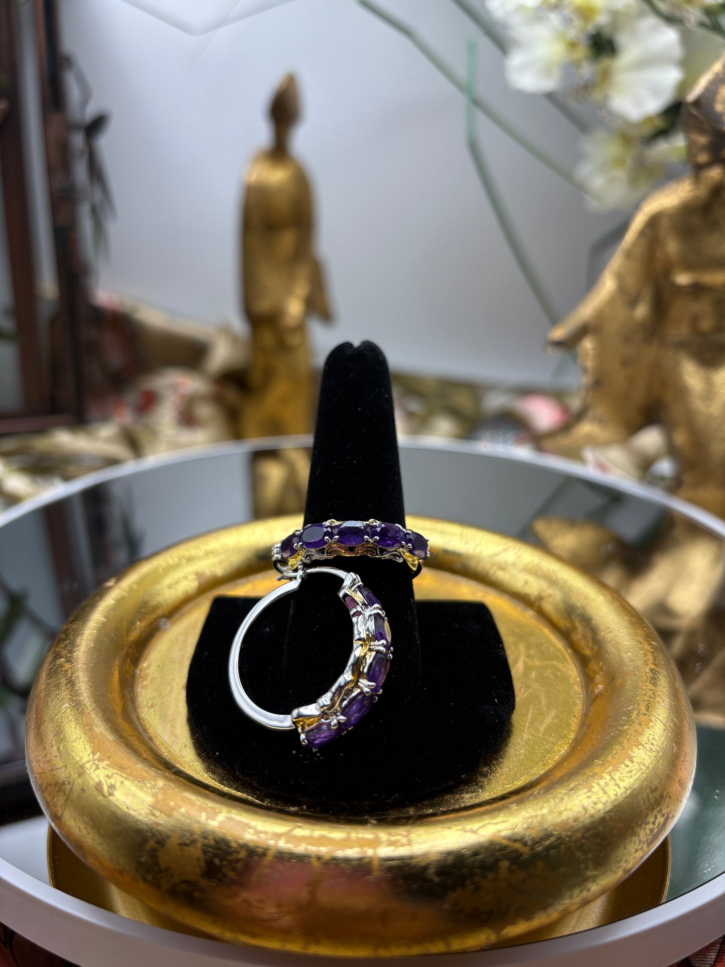Karis African Amethyst Hoop Earrings in 18K YG Plated and Platinum Bond