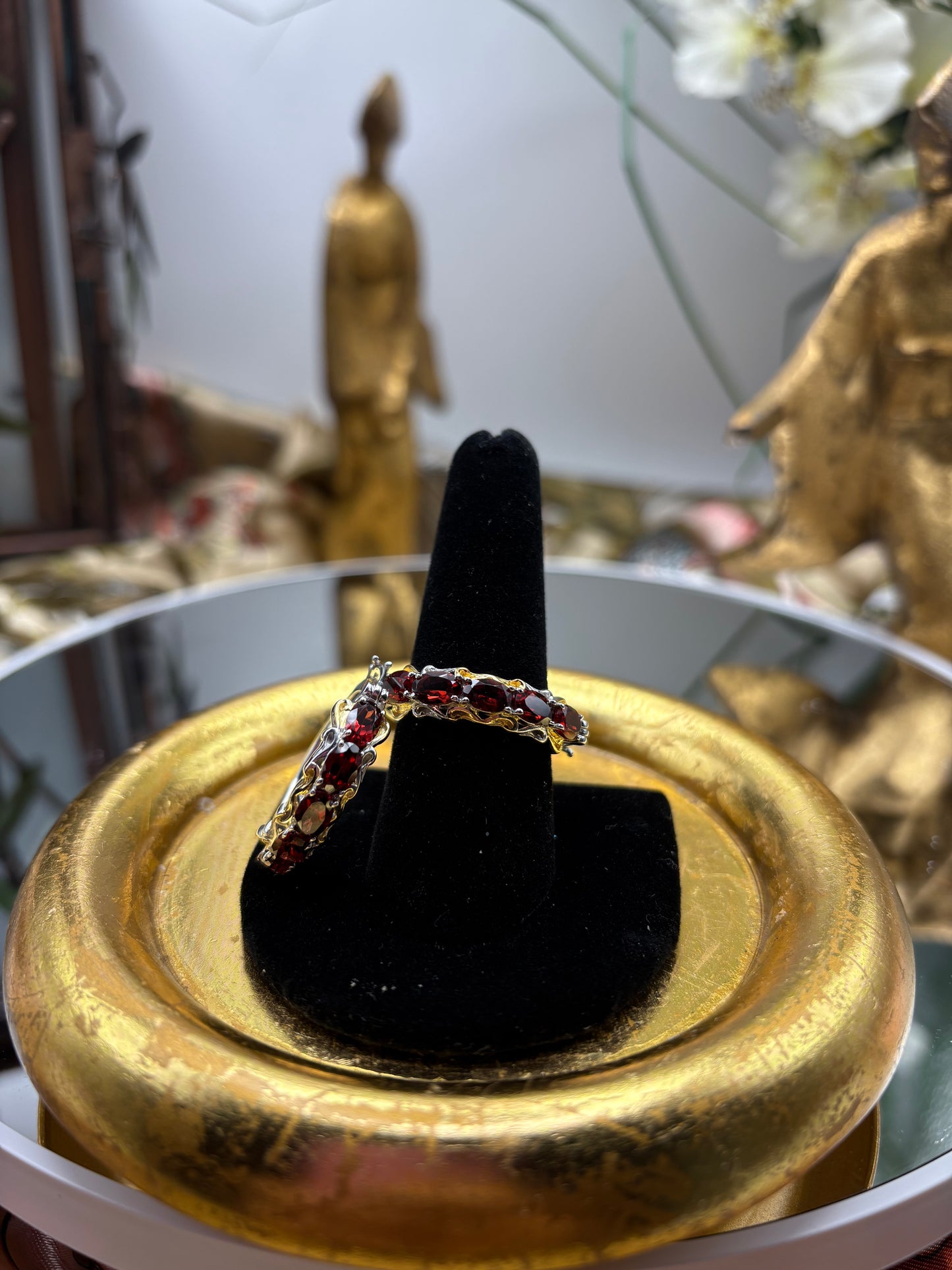 Karis Mozambique Garnet Hoop Earrings in 18K YG Plated and Platinum Bond
