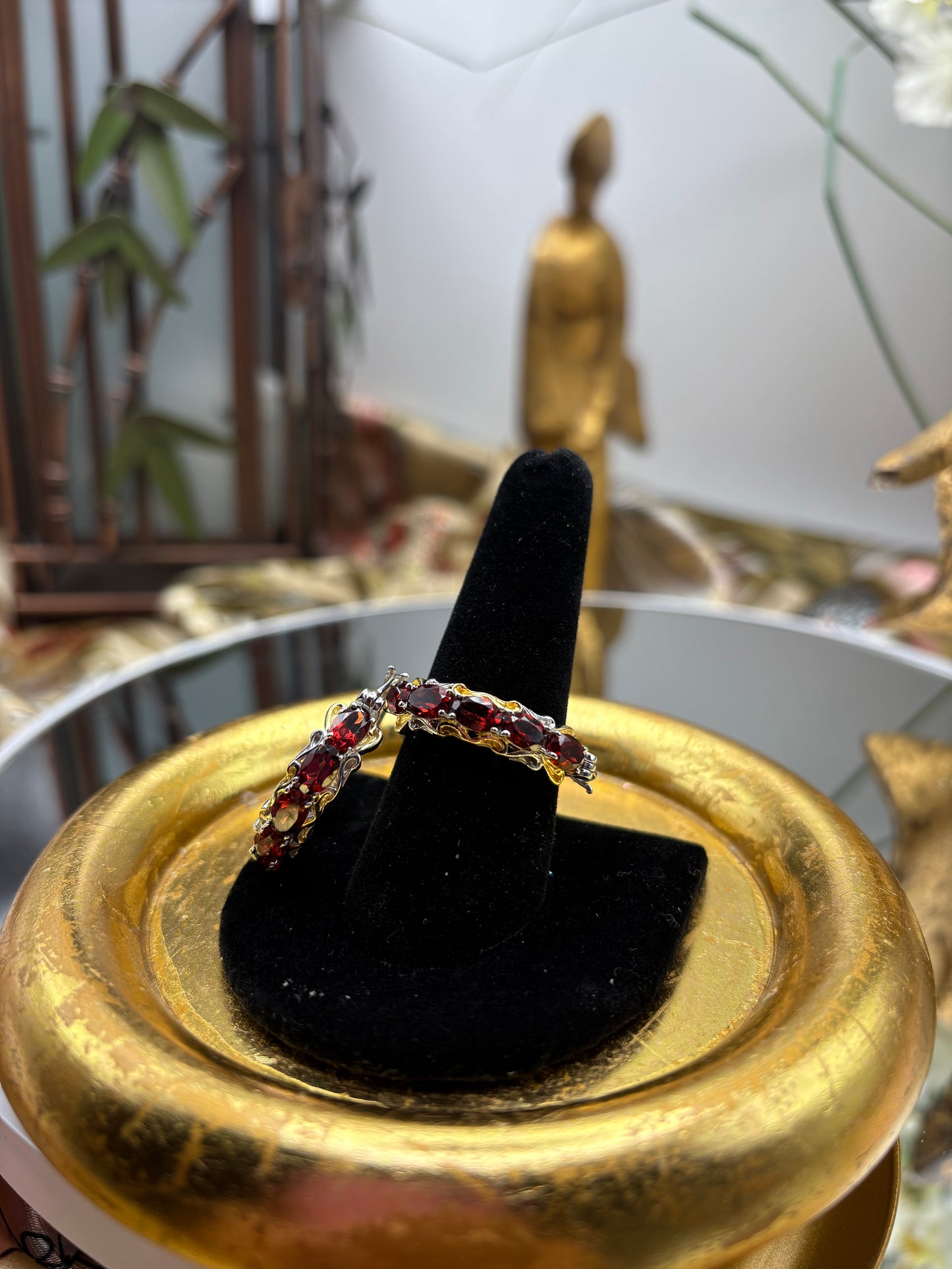 Karis Mozambique Garnet Hoop Earrings in 18K YG Plated and Platinum Bond