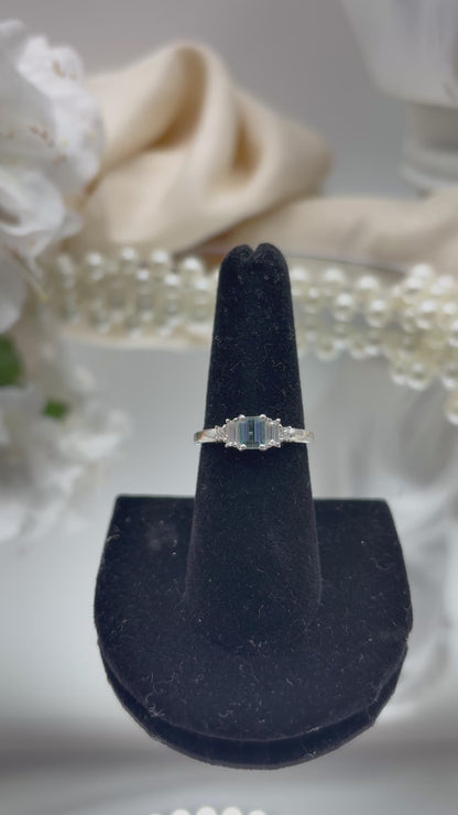 Pirineu Lagoon Tourmaline , Moissanite Majesty Ring in Rhodium Over Sterling Silver