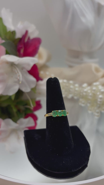 Premium Kagem Zambian Emerald , Moissanite Trilogy Ring