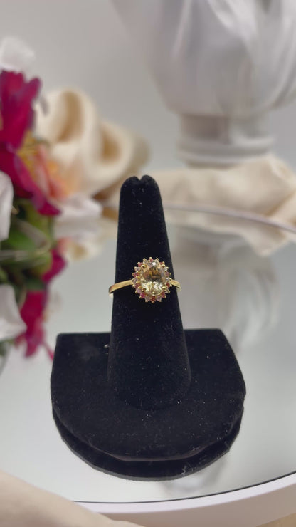 Premium Brazilian Heliodor, Multi Gemstone Flame Blossom Ring in 18K Vermeil YG Over Sterling Silver