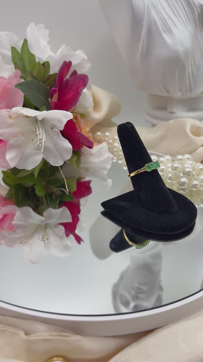 Premium Kagem Zambian Emerald , Moissanite Trilogy Ring