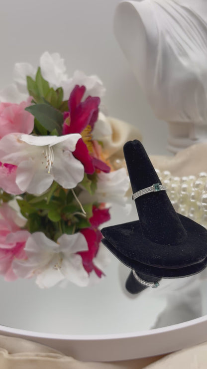 Pirineu Lagoon tourmaline Diamond Midnight Glow RIng in Rhodium Over Sterling Silver